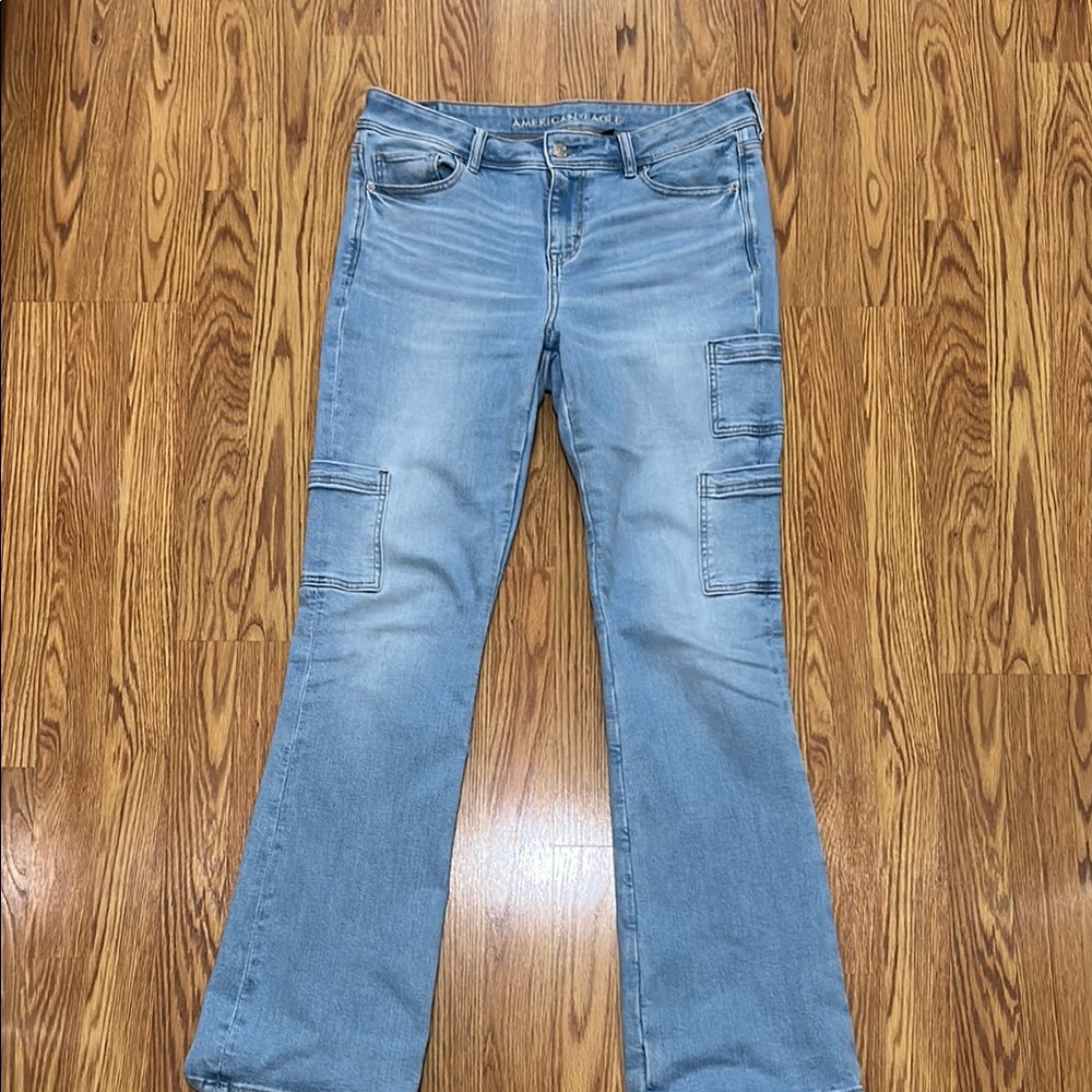 American Eagle Next Level Stretch Cargo Bootcut Jeans Sz 10